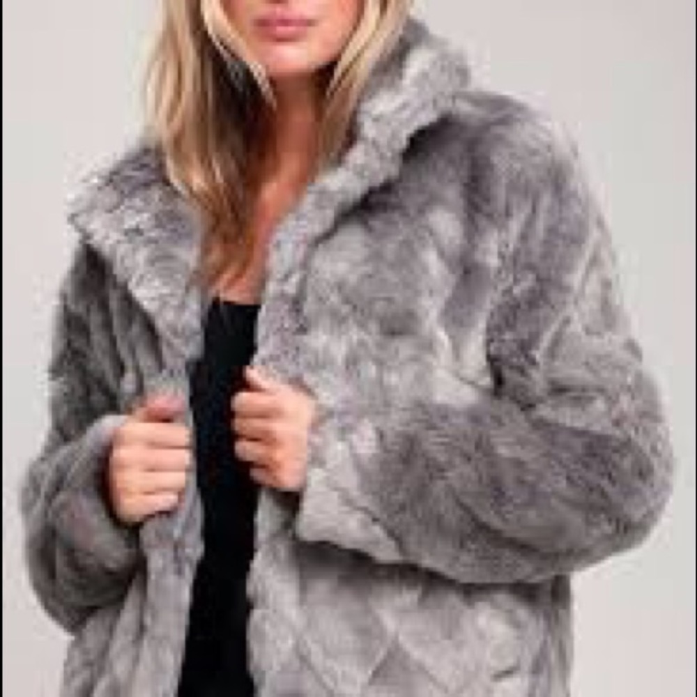 Grey Quilted Faux Fur Jacket